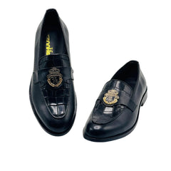 Black Loafers with Emblem Detail SH-007BL