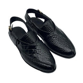 Black Croc Peshawari Chappals SD-503BL