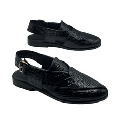 Black Croc Peshawari Chappals SD-503BL