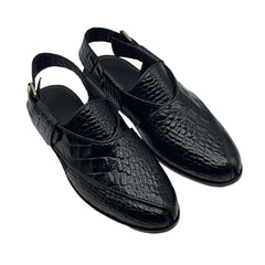 Black Croc Peshawari Chappals SD-503BL
