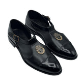 Black Emblem T-Strap Sandals SD-516BL