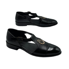 Black Emblem T-Strap Sandals SD-516BL