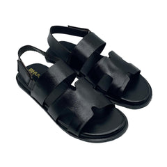 Black Leather H-Strap Sandals SD-517BL