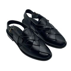 Black Leather Peshawari Sandals SD-514BL