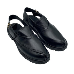 Black Leather Peshawari Chappals SD-507BL