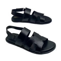 Black Leather H-Strap Sandals SD-517BL