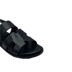 Black Leather H-Strap Sandals SD-517BL