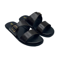 Brown Leather Double Strap Slides SLP-0058BR