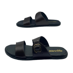 Brown Leather Double Strap Slides SLP-0058BR