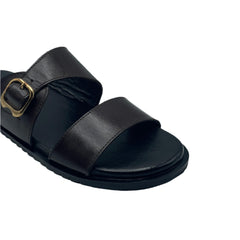 Brown Leather Double Strap Slides SLP-0058BR