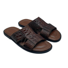 Brown Croc Leather Slides SLP-0053BR