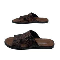 Brown Croc Leather Slides SLP-0053BR