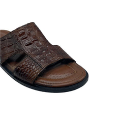 Brown Croc Leather Slides SLP-0053BR