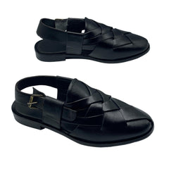 Black Leather Peshawari Sandals SD-514BL