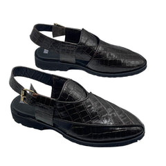 Black Croc Peshawari Chappals SD-510BR