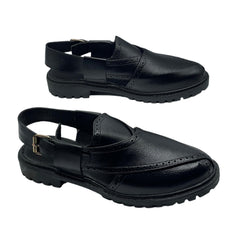 Black Leather Peshawari Chappals SD-507BL