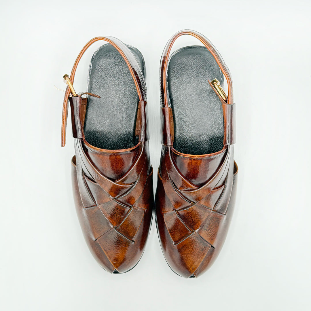 Handcrafted Brown Woven Leather Sandal 001122