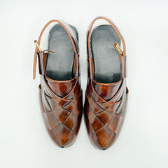 Handcrafted Brown Woven Leather Sandal 001122