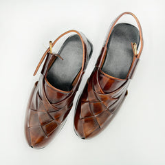 Handcrafted Brown Woven Leather Sandal 001122