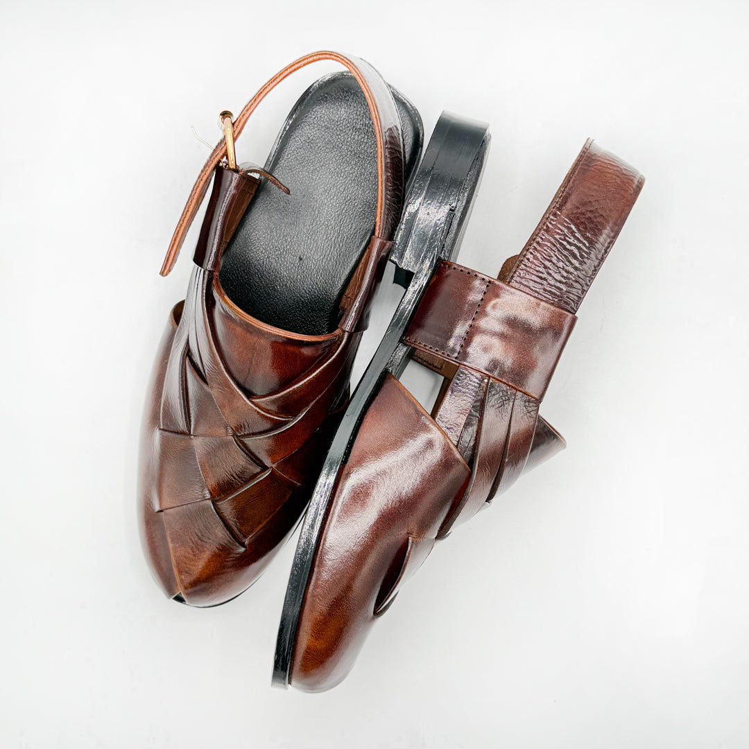 Handcrafted Brown Woven Leather Sandal 001122