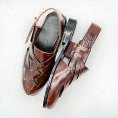 Handcrafted Brown Woven Leather Sandal 001122