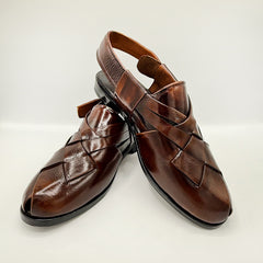 Handcrafted Brown Woven Leather Sandal 001122
