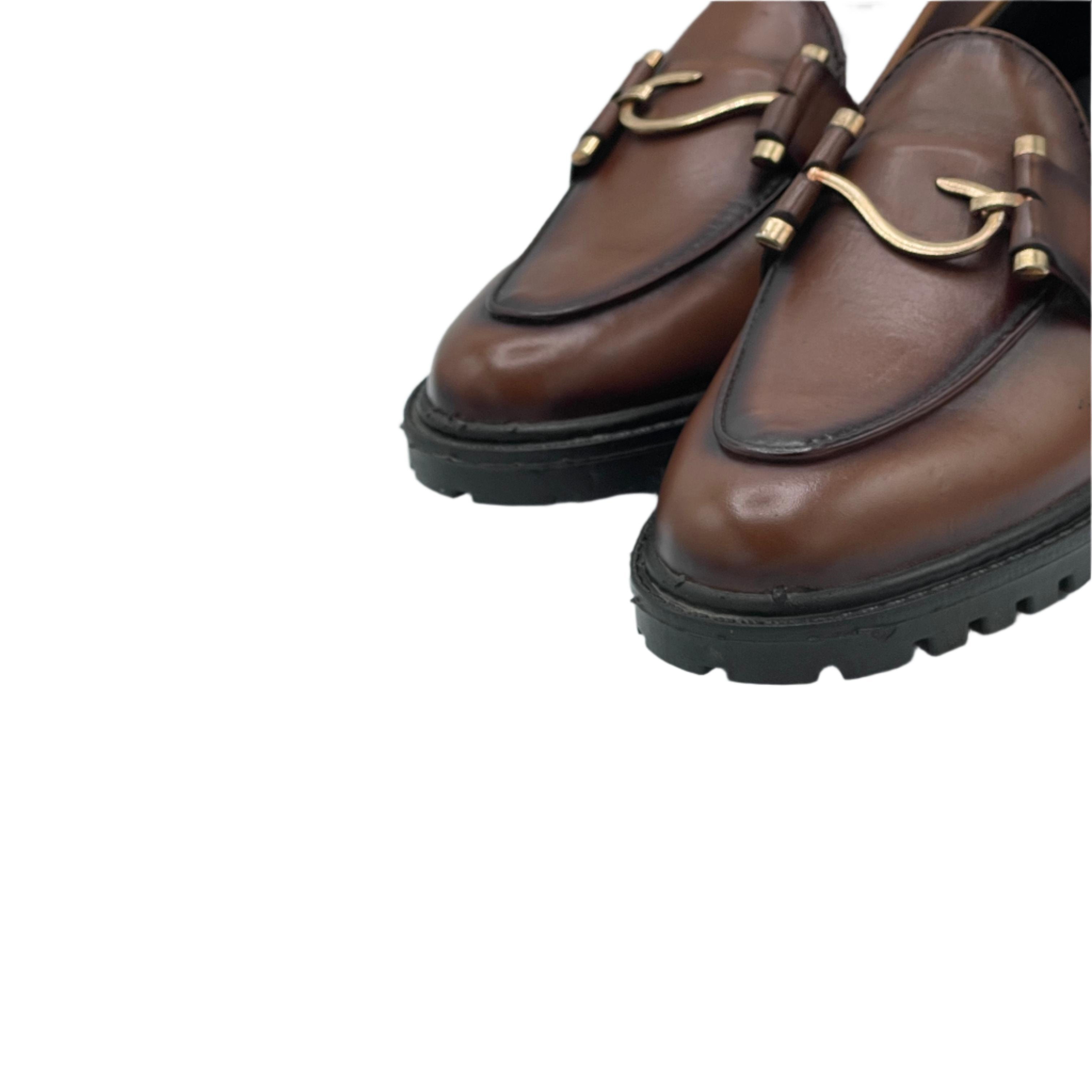 Tan Leather Buckle Loafers SH-0037BR