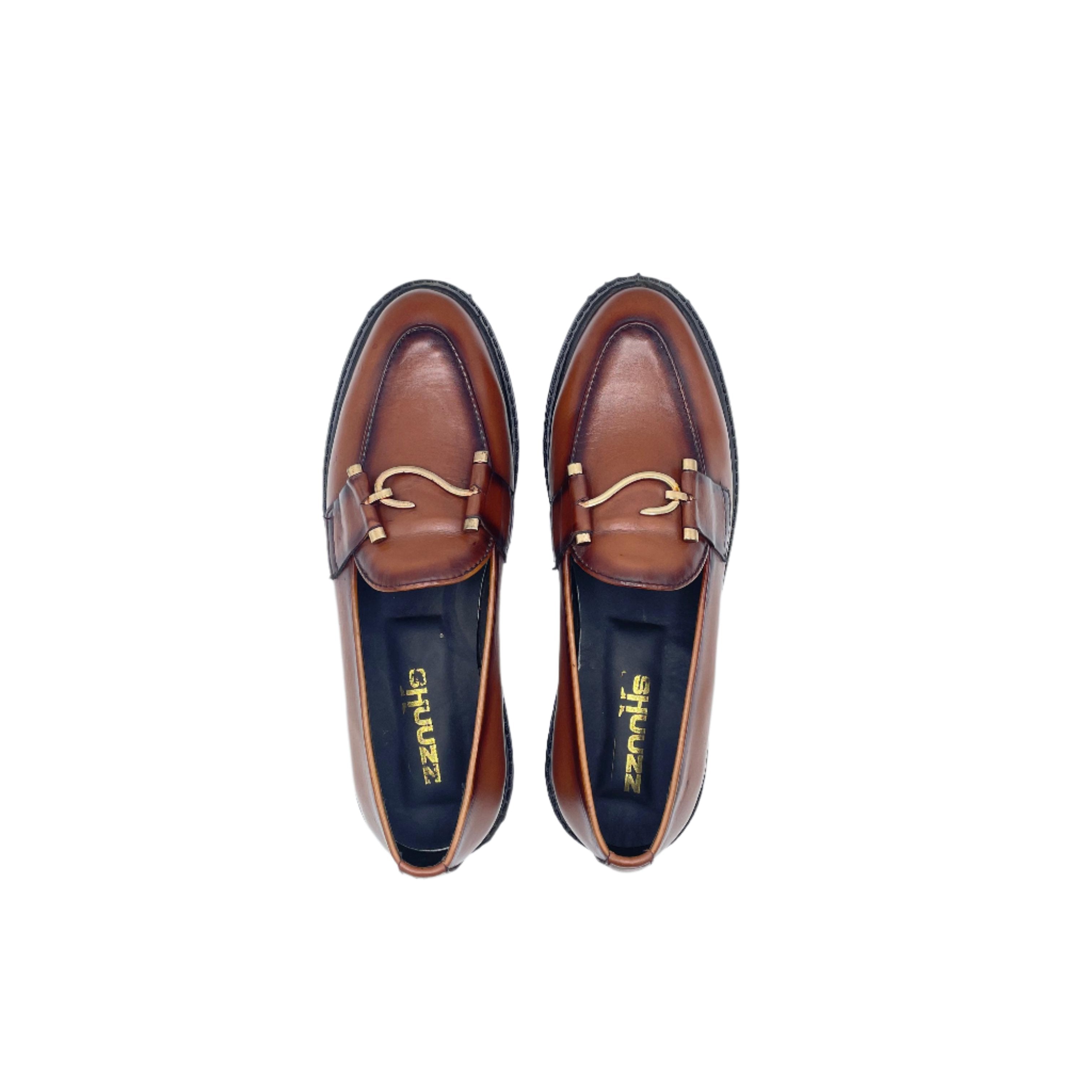 Tan Leather Buckle Loafers SH-0037BR