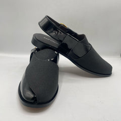 Sleek Black Glossy Sandals with Buckle