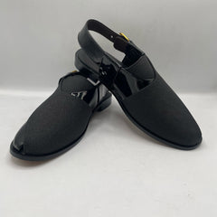 Sleek Black Glossy Sandals with Buckle