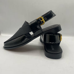 Sleek Black Glossy Sandals with Buckle